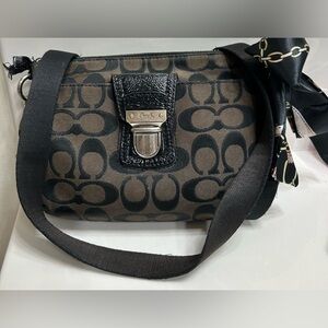 Coach Brown and Black Signature Canvas Crossbody